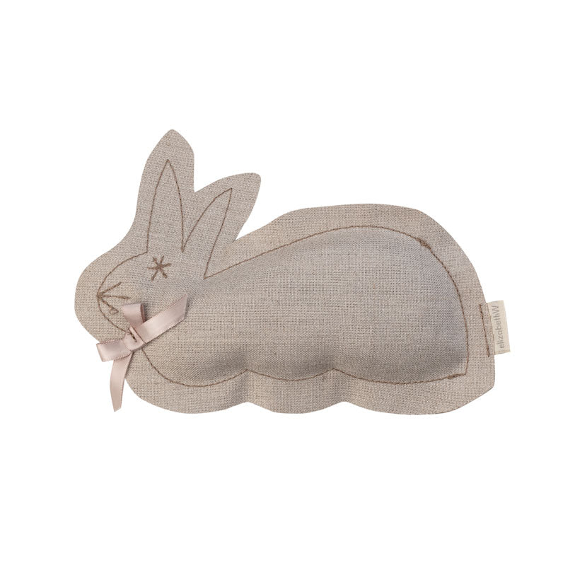 Natural colored linen sachet in the shape of a bunny filled with lavender