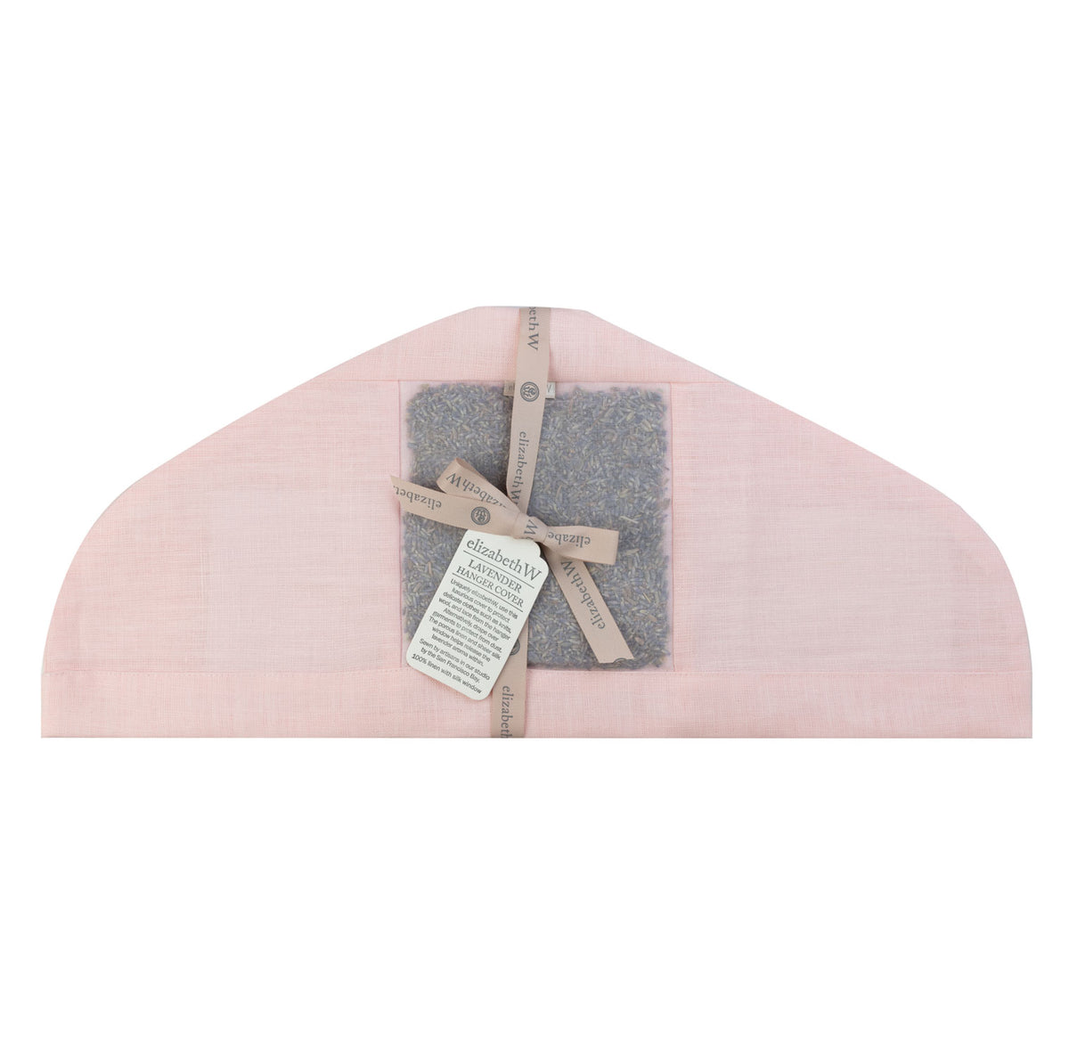 lavender filled in a pink linen hanger cover