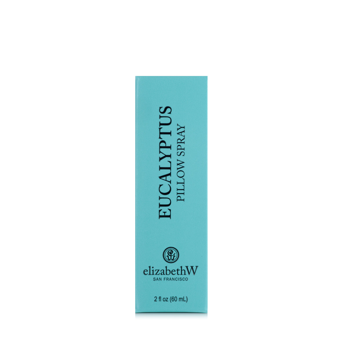 A rectangular teal box of elizabethW Eucalyptus Pillow Spray, 2 fl oz (60 mL).