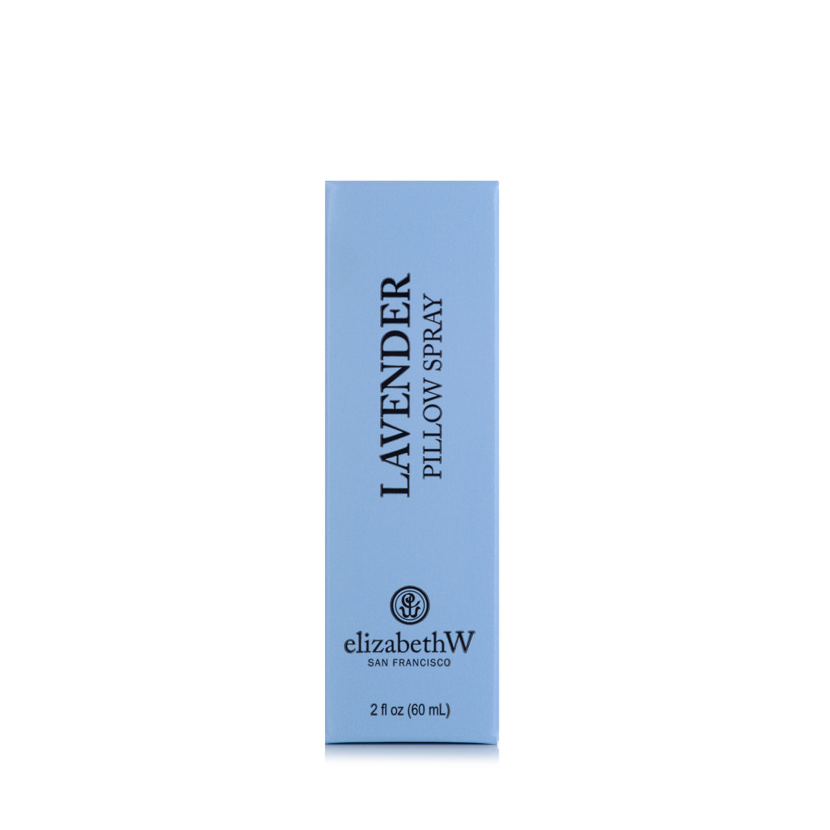 Tall, light blue rectangular box of elizabethW Lavender Pillow Spray, 2 fl oz (60 mL).