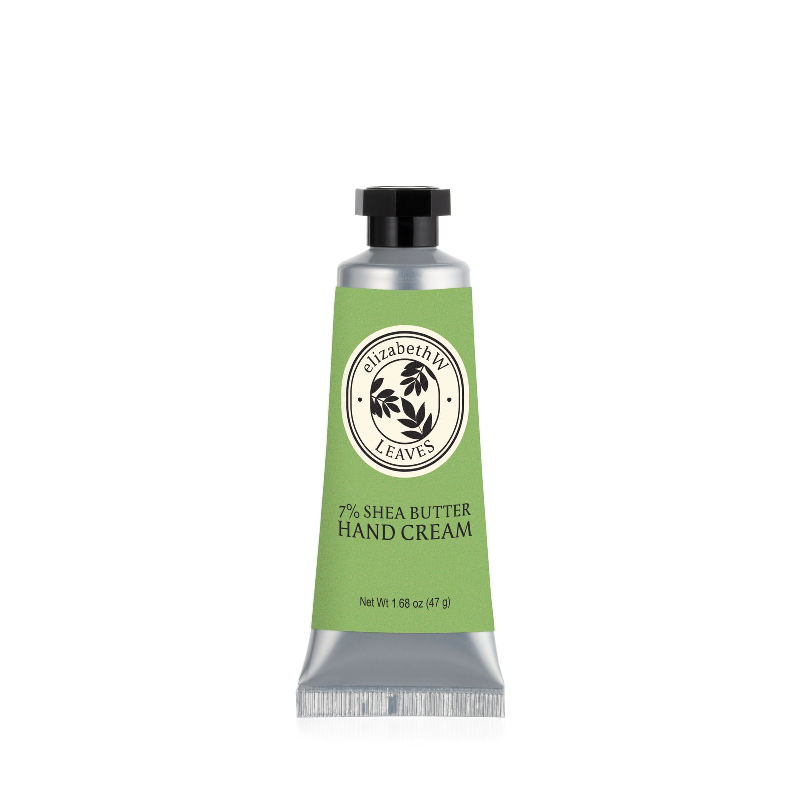 A green tube of E Wightman & Co Leaves — Mini Hand Cream, 1.68 oz, with a black cap and a circular label featuring leaf graphics.