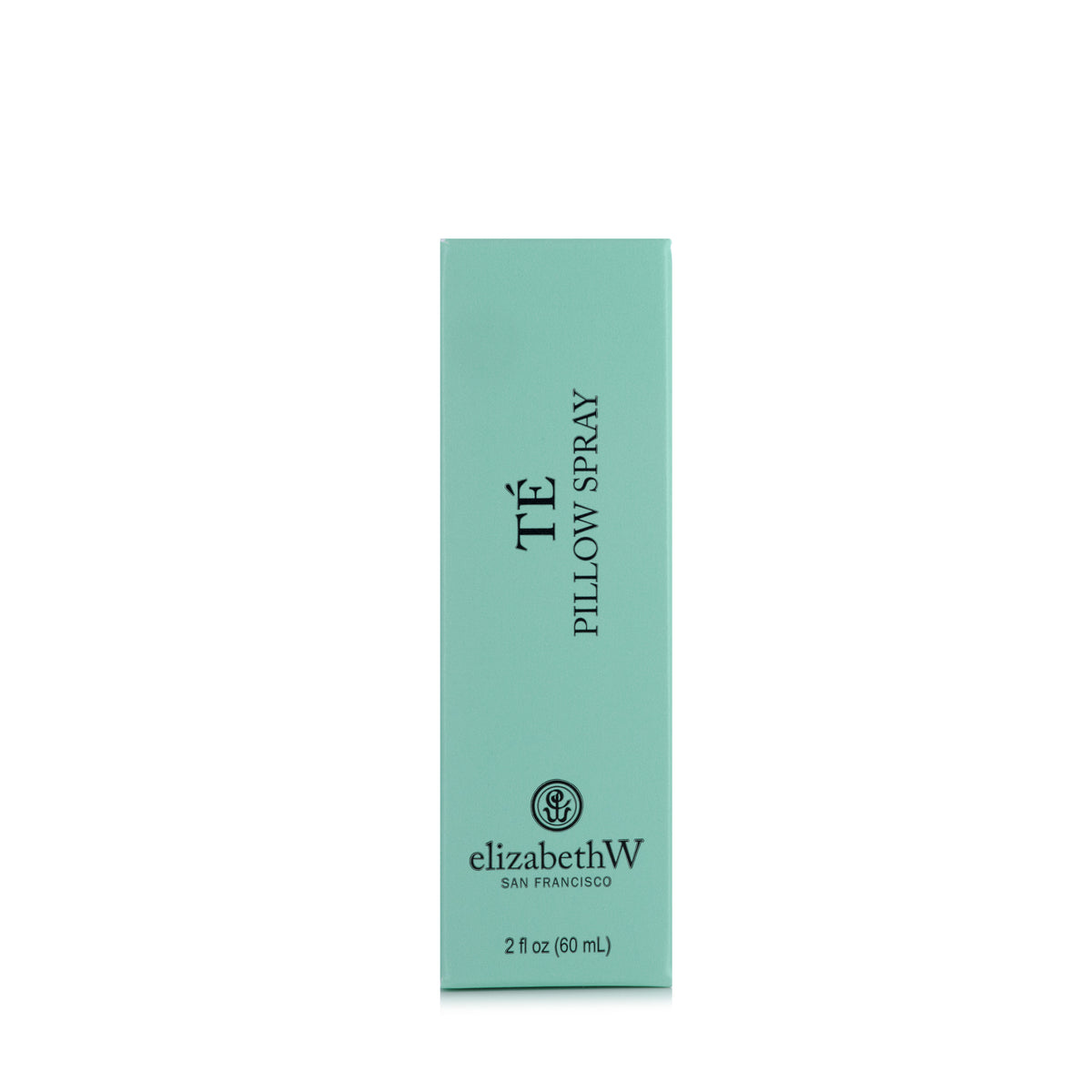 A light green rectangular box labeled “elizabethW Té Pillow Spray” with the volume “2 fl oz (60 mL)” printed at the bottom.