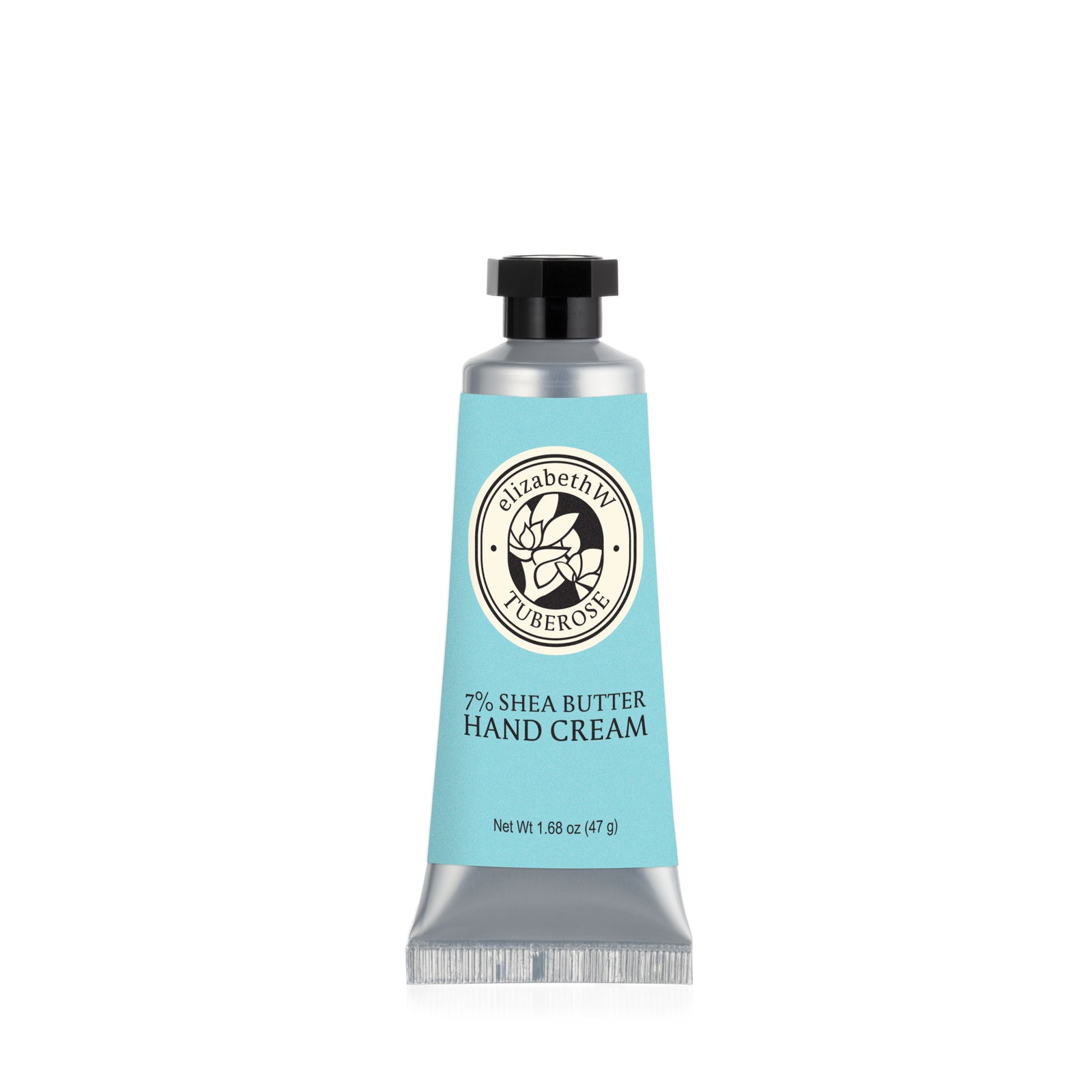 A mini tube of E Wightman & Co Tuberose Hand Cream featuring a light blue label and silver cap.