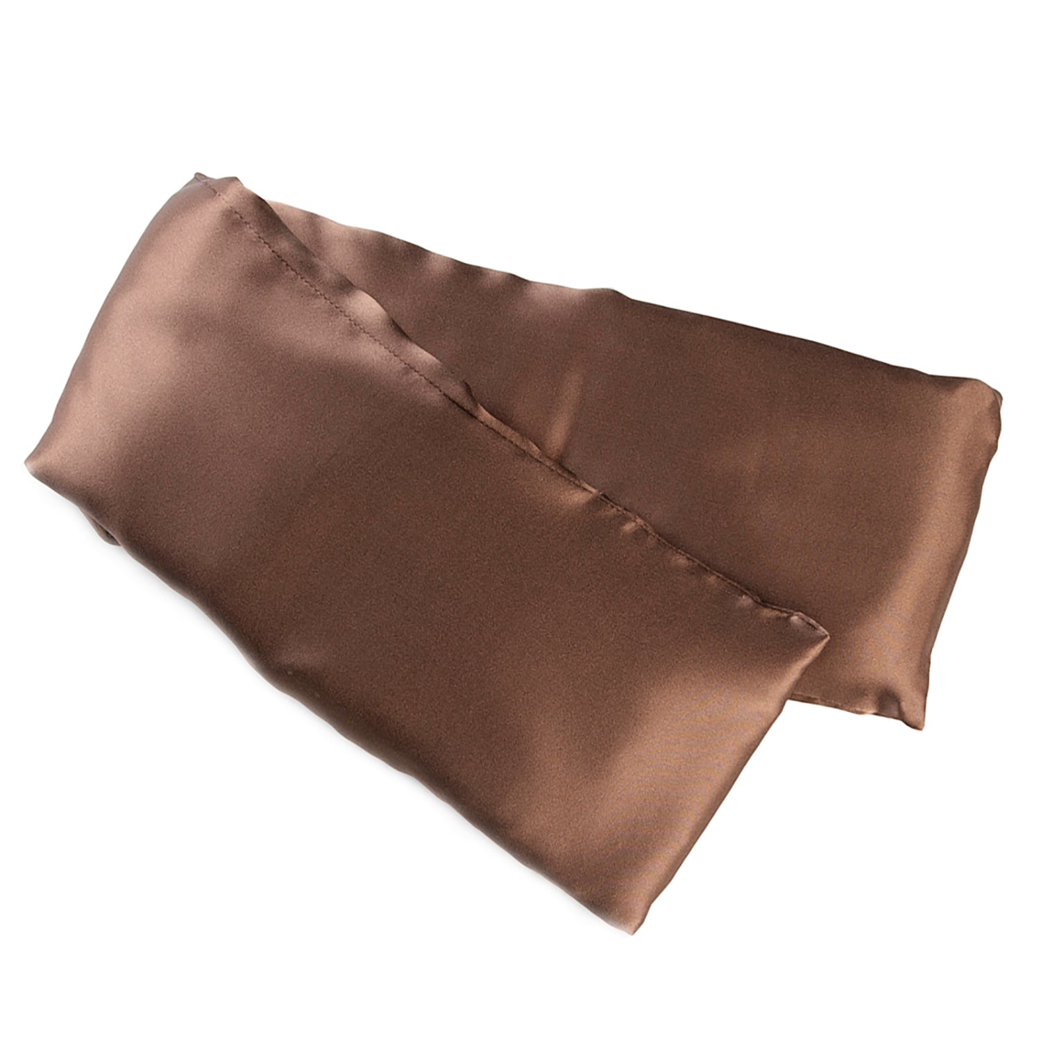 Neatly arranged against a plain white background, the elizabethW Cocoa Brown Hot/Cold Flaxseed Pack features a silk casing, and can be used as a heat pad or cold compress.