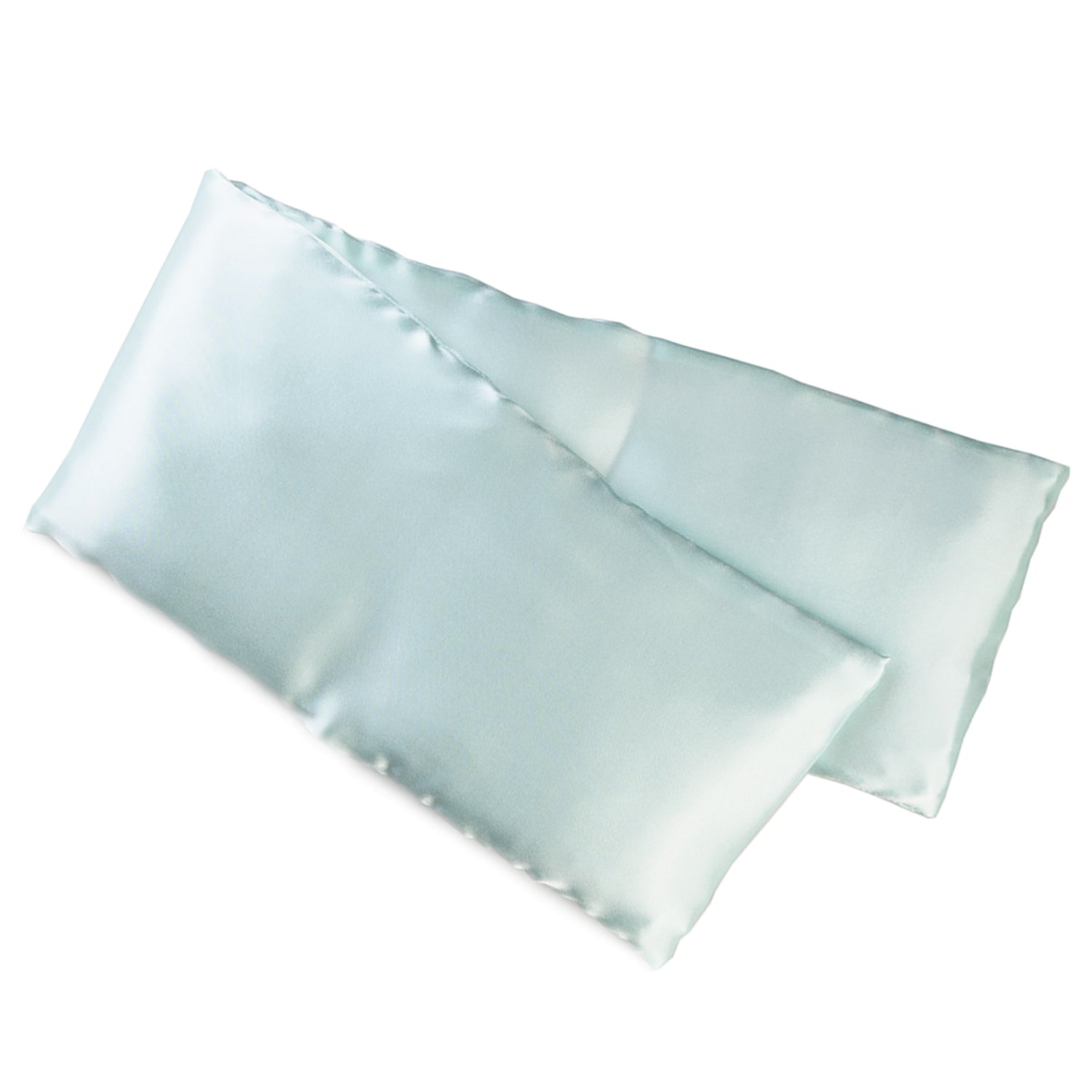 Neatly arranged against a plain white background, the elizabethW Sea Foam Hot/Cold Flaxseed Pack is made with a soft smooth silk fabric, and can be used as a heat pad or cold compress.
