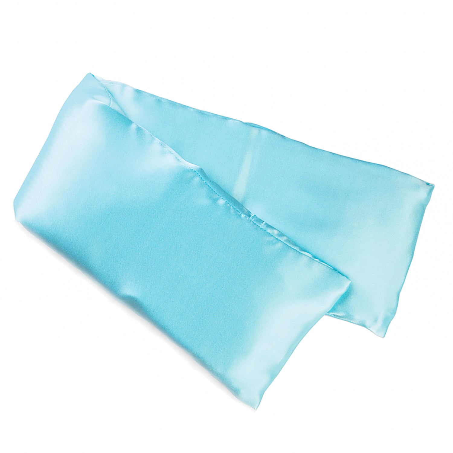 Neatly arranged against a plain white background, the elizabethW Turquoise Hot/Cold Flaxseed Pack is made with a soft smooth silk fabric, and can be used as a heat pad or cold compress.