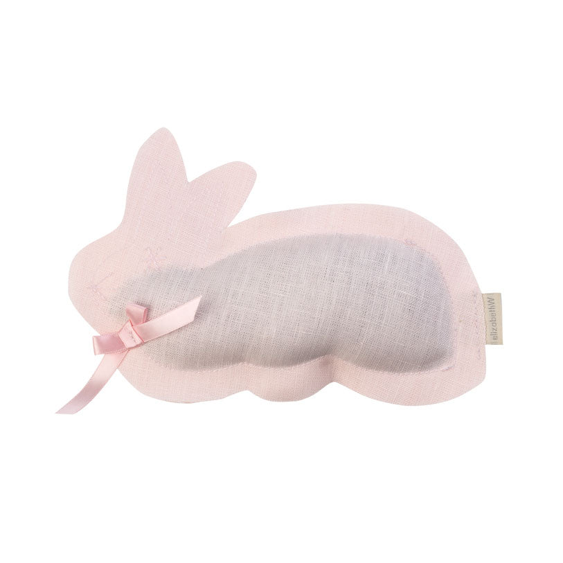 Pink linen sachet in the shape of a bunny filled with lavender