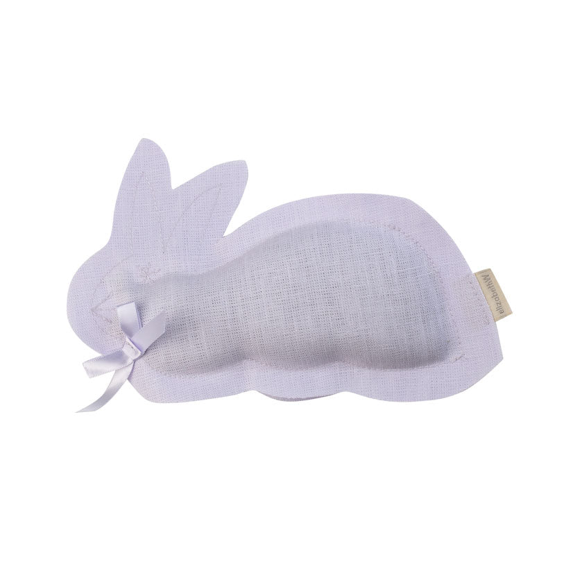 Purple linen sachet in the shape of a bunny filled with lavender