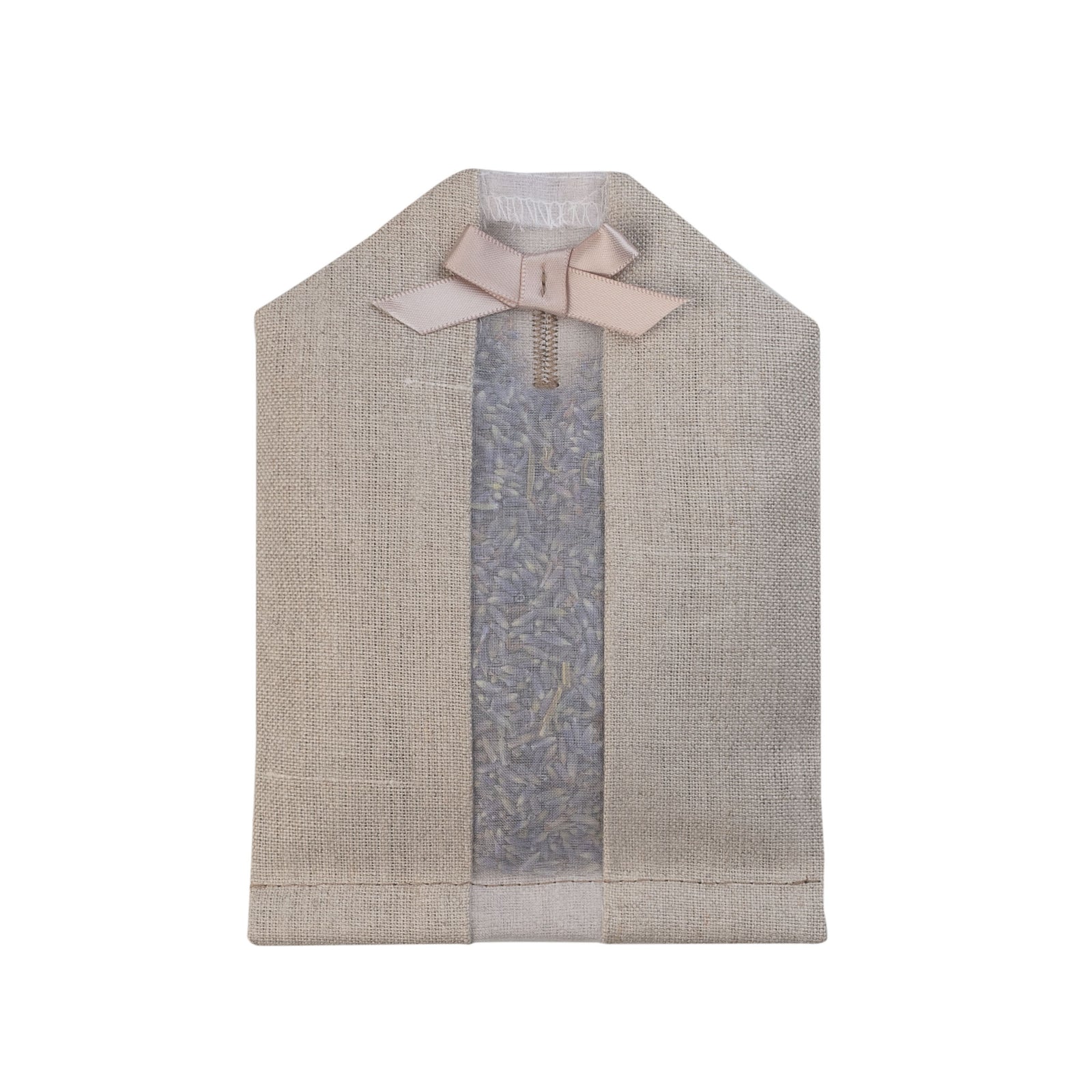 Lavender filled inside of an natural colored linen hanger sachet 