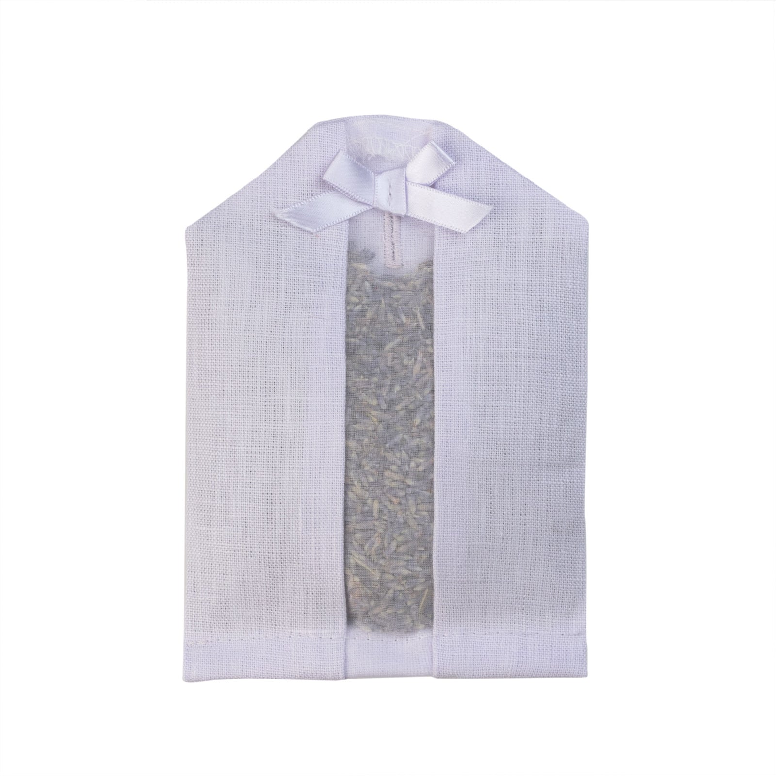 Lavender filled inside of a purple linen hanger sachet 