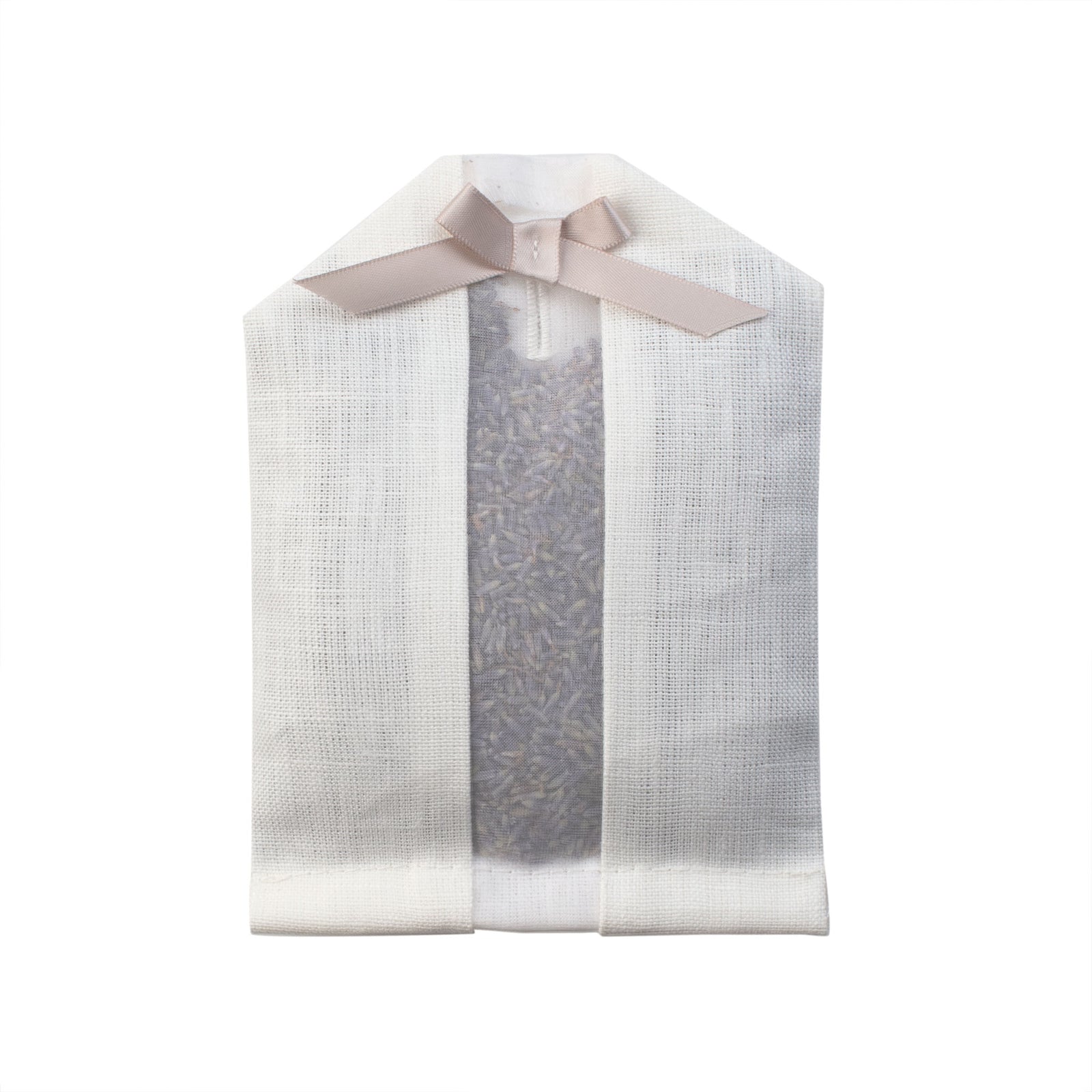 Lavender filled inside of an ivory linen hanger sachet 