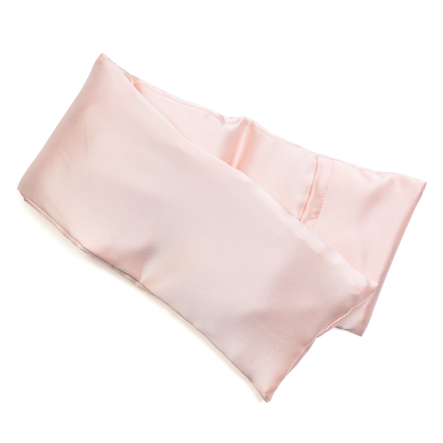 Neatly arranged against a plain white background, the elizabethW Light Pink Hot/Cold Flaxseed Pack is made with a soft smooth silk fabric, and can be used as a heat pad or cold compress.